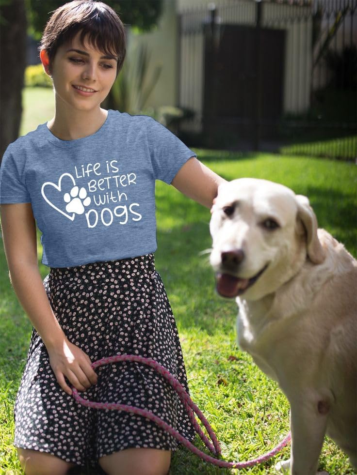Dog Shirt Dogs Mom Shirts: Women Life is Better with Dogs T Shirt Funny Dog Paw Print Tee Pet Lover Animal Gift Tops - Image 3