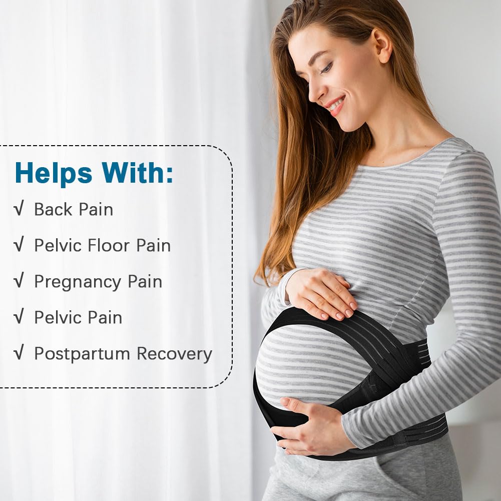 AUYAO Pregnancy Belly Band Maternity Belt Abdominal Binder Maternity Belt, Elastic Pregnancy Support Belt Adjustable Pregnancy Belly Band Pelvic Girdle Belt for Pregnancy Support(Black) — view 6