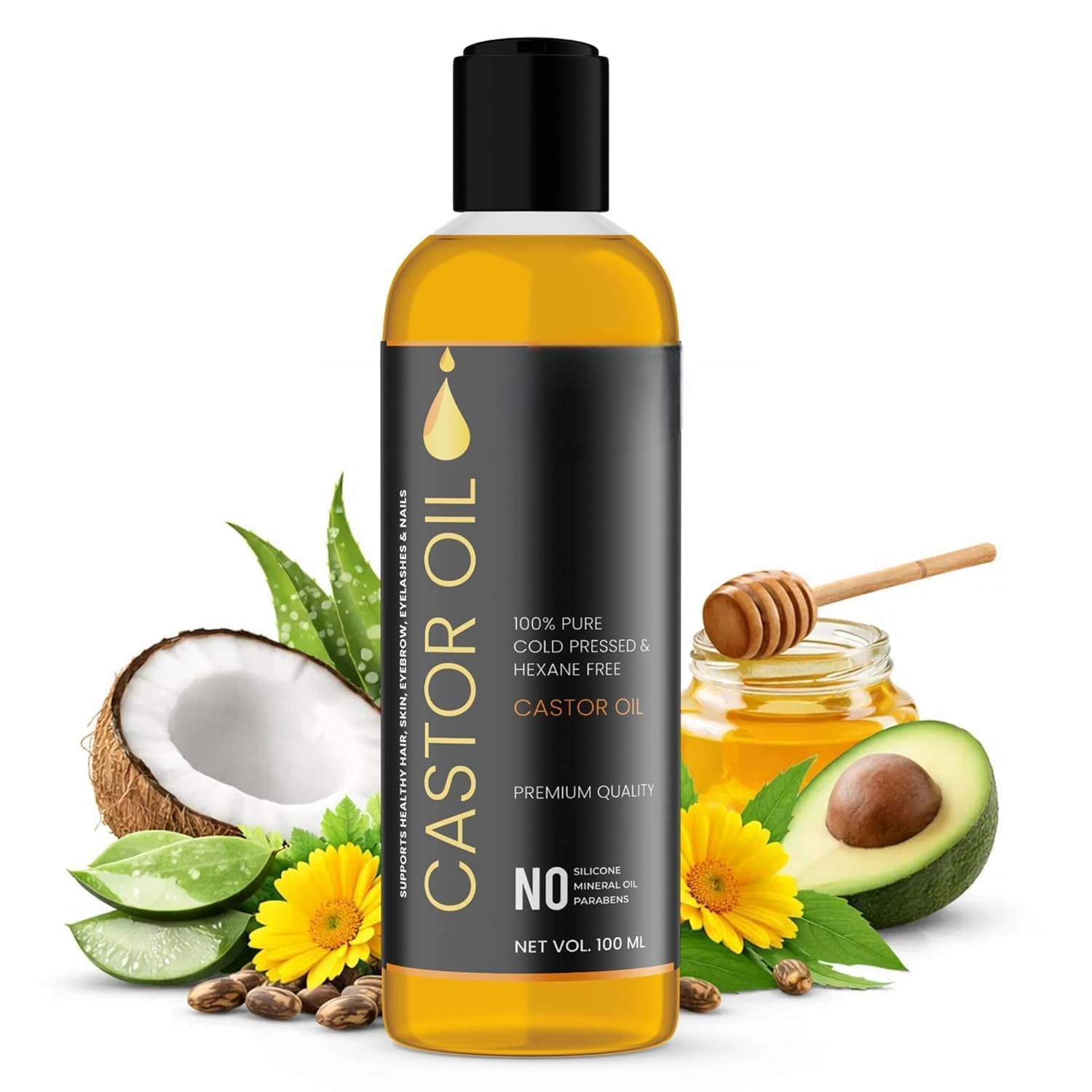 Cold Pressed Pure Castor Oil Hexane-Free Premium Hair & Skin Care Oil Natural Carrier Oil for Eyelashes, Eyebrows, Massage & Daily Beauty Routine 100 ml-image-46