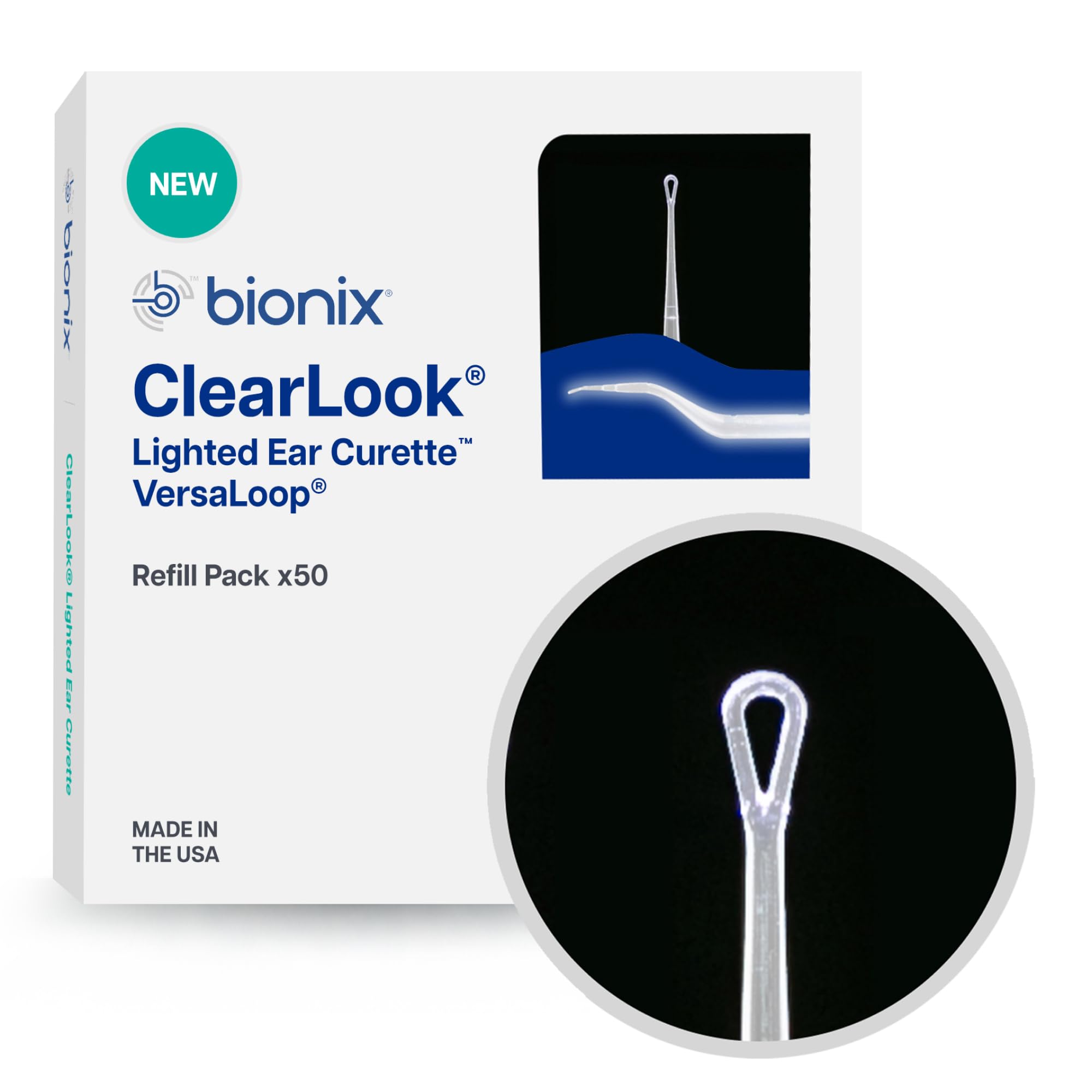 Bionix - ClearLook Lighted VersaLoop Ear Curette Refill Pack Safe Earwax Removal Tool Aids in Excess Cerumen Removal