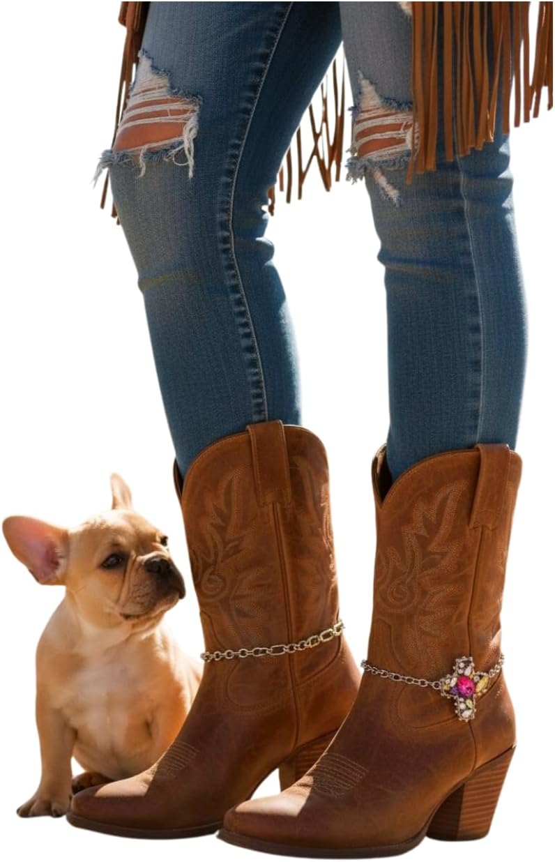 TrendyFashionJewelry Women Western Boot Chain Metal Bling Bracelet Colorful Cross Anklet Shoe Charm Silver Color BC110