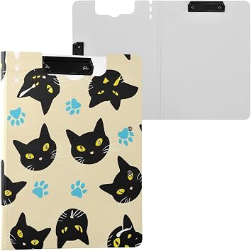 Cat Paw Print Beige A4 Foldable Clipboard for School Office Binder Clipboard Folder with Pen Holder & Double Metal Clips for Nurses Students Doctors
