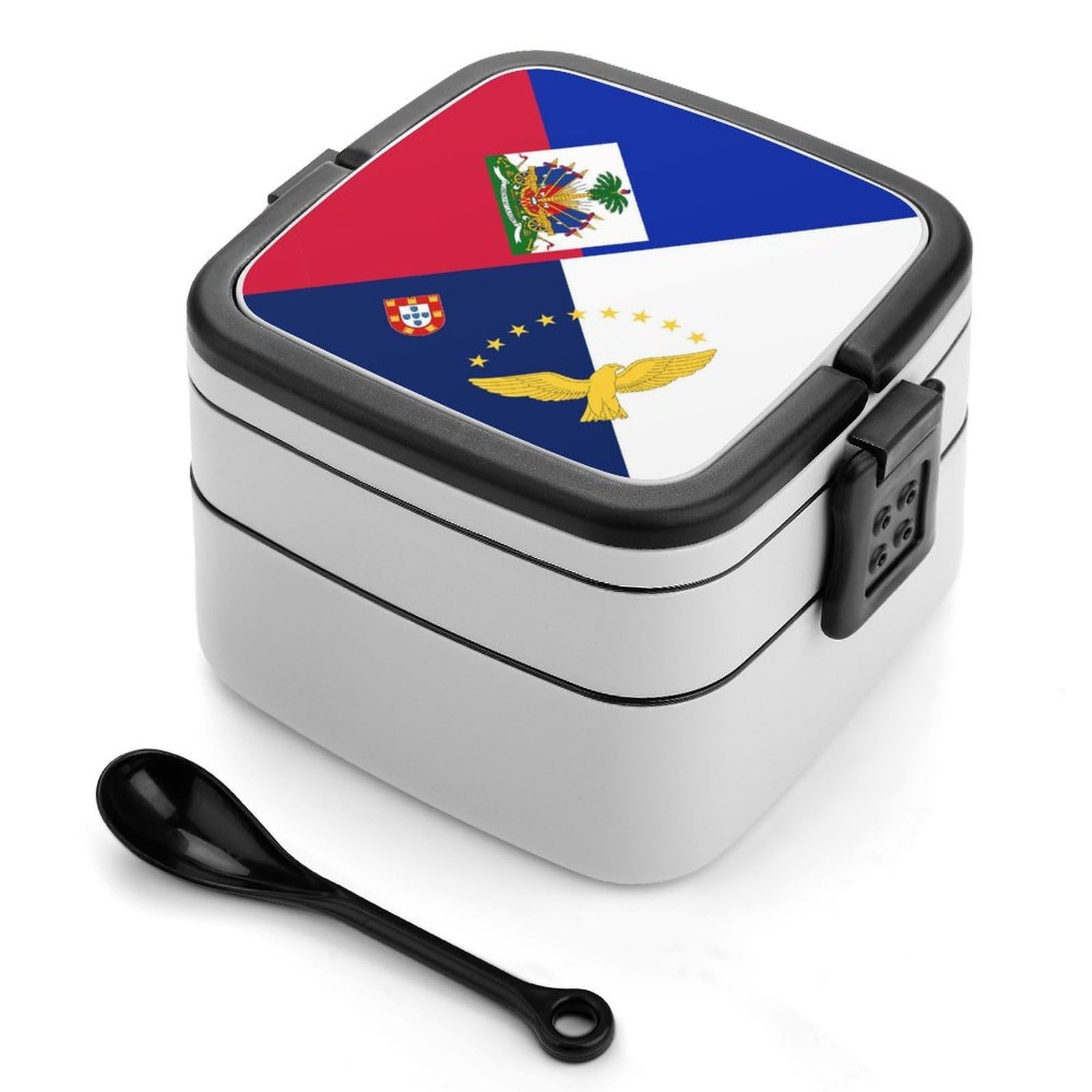 CGSBNGHA Haiti Azores Flag Bento Lunch Box 2 Layer Lunchbox Food Container for Adults Office