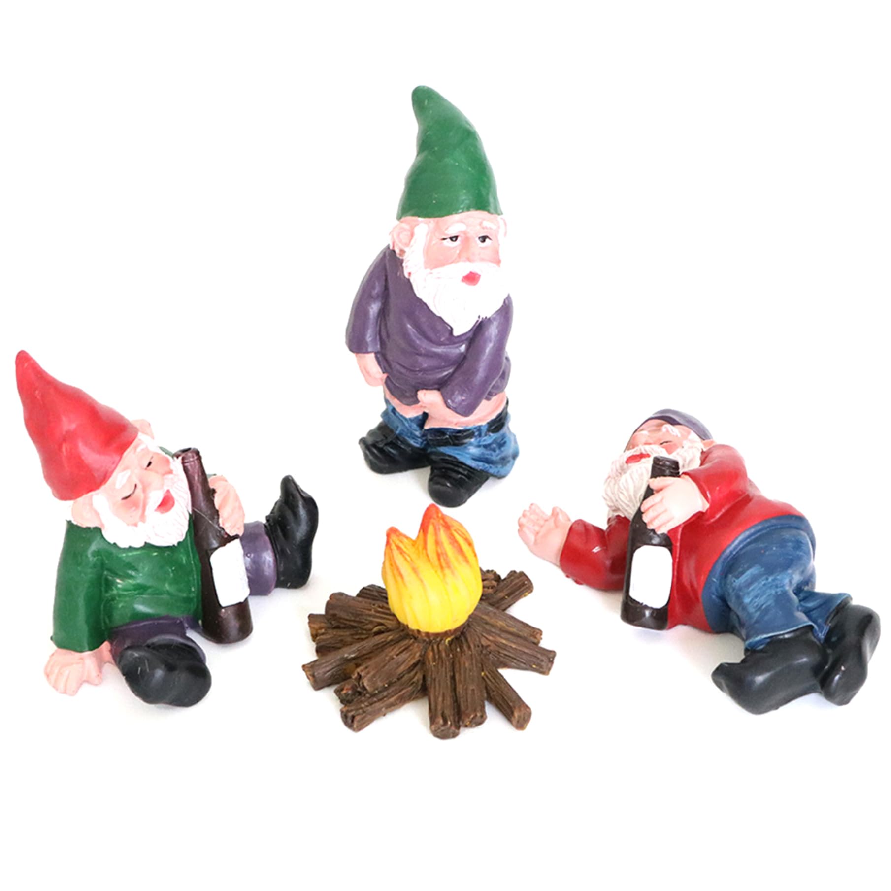 Vervevum 4Pcs Garden Gnomes, Cute Resin Mini Gnomes Figurines & Bonfire, Garden Figurines for Spring Summer Holiday Outdoor Porch Lawn Patio Yard Decor, Gnome Decor