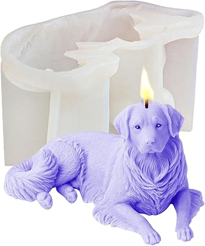 Miniatura 1 de Molde de silicona 3D para perros  Molde de perro Golden Retriever de resina 3D para el día de San Valentín  Velas de perro acostado, molde de resina