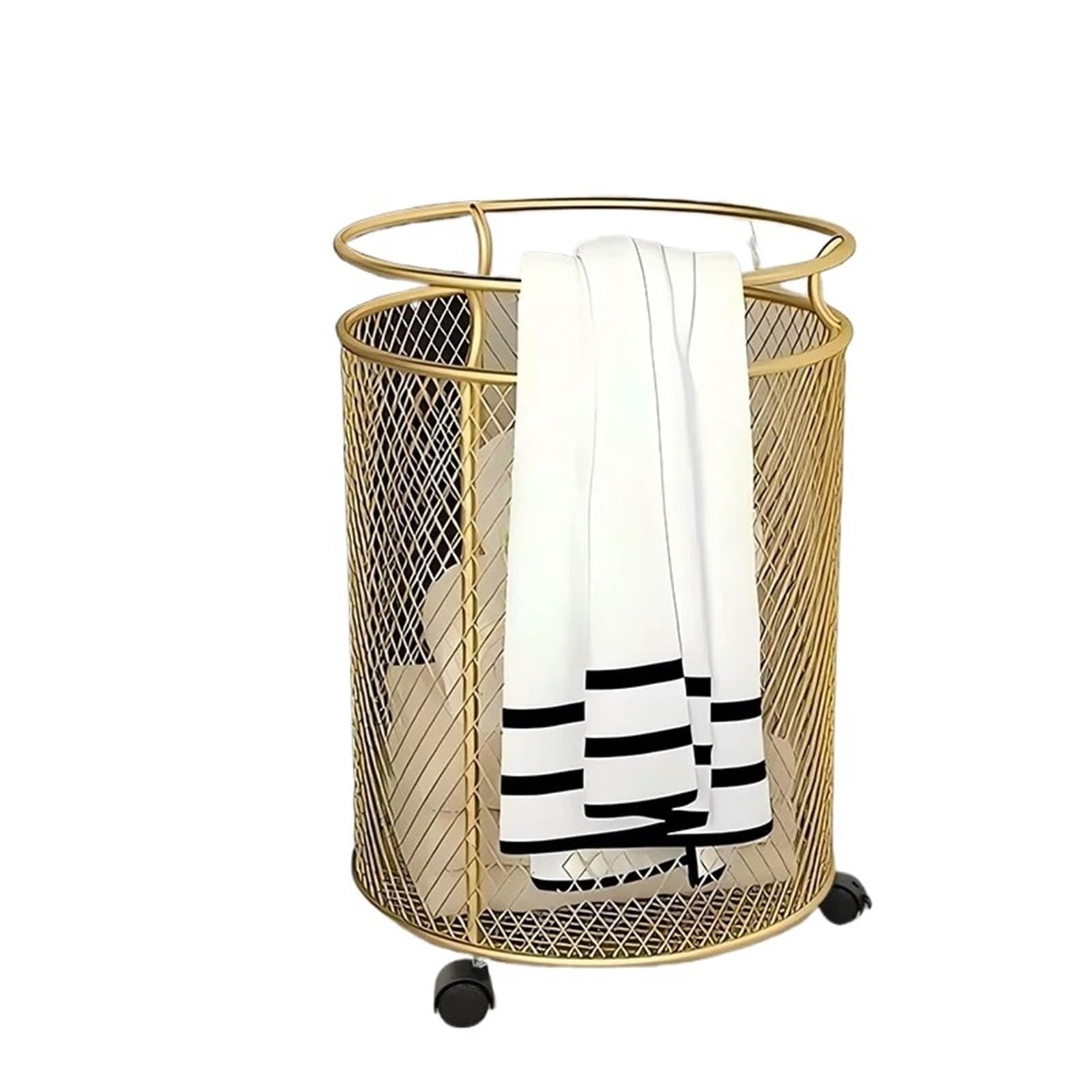 Rolling Laundry Basket Cart Portable Hamper Solution Convenient Storage For Clothes Stylish Wheeled Organizer for Closet Washing Room Bathroom(Gold)