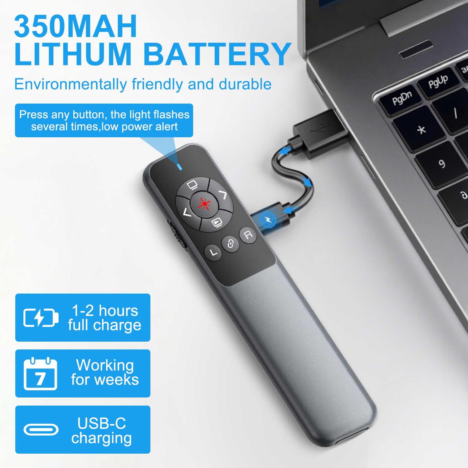 VOVIGGOL Wireless Presenter Powerpoint Fernbedienung Laptop mit Fliegende Maus, USB Typ C 2 in 1 PPT Präsentation Fernbedienung Klicker Präsentator Pointer für Präsentationen Windows Mac Linux