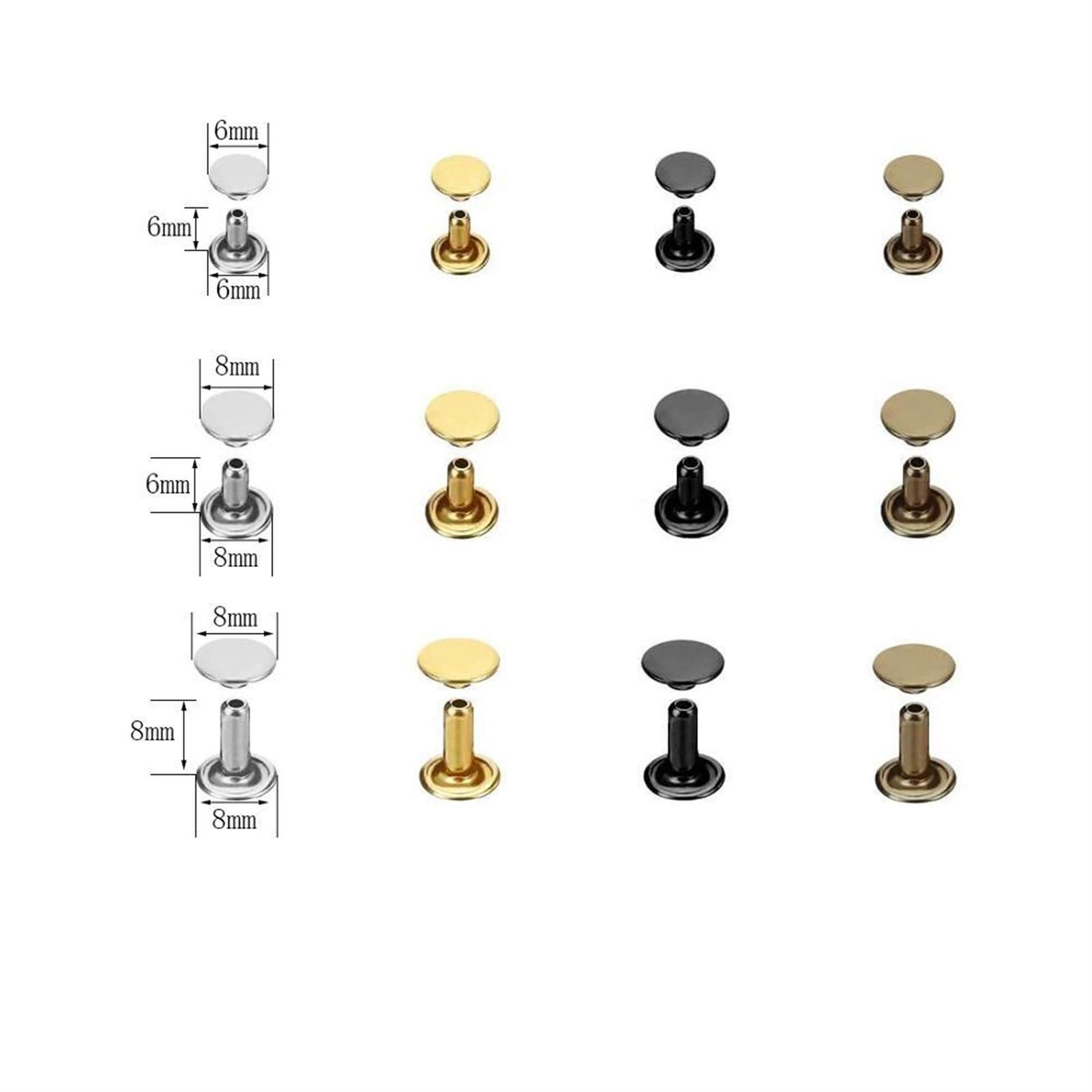Rápidos ciegos, réplicas de metal 100 juegos de remaches de doble tapa de cobre, tachuelas for neumáticos, remache rápido redondo for bolsa artesanal de cuero, cinturón, ropa, decoración de Collar for
