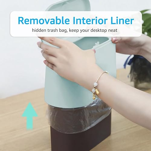 Miniatura 4 de Ayada Mini bote de basura tipo prensa con tapa, con interior de plástico extraíble, pequeño bote de basura con cubierta que se cierra, bote de
