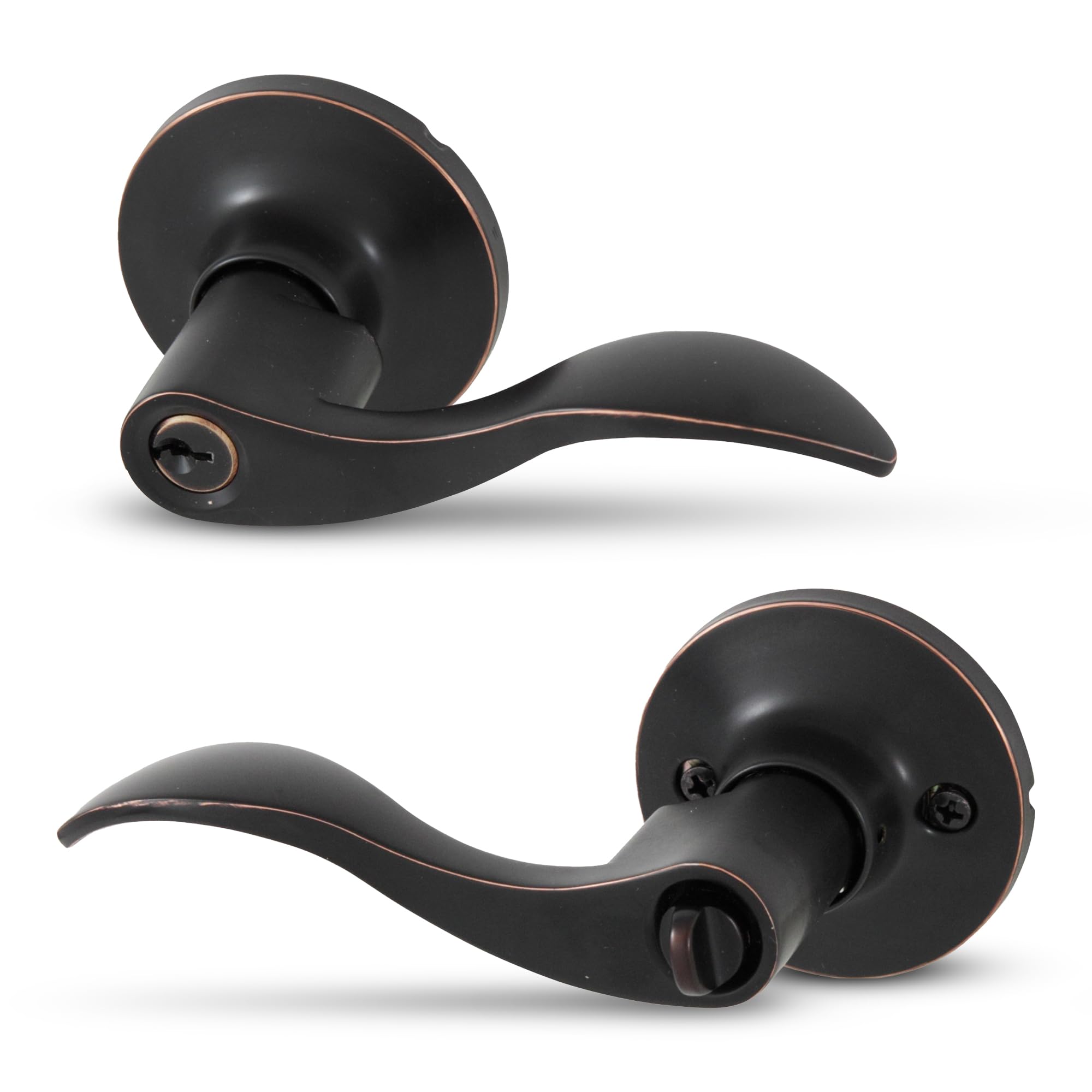 Honeywell Safes & Door Locks - Interior & Exterior Wave Lever Door Handle with Keys - Door Lever for Bedroom - Anti-Bump Resistant - Reversible for Right & Left Sided Doors, Oil Rubbed Bronze, 8106401