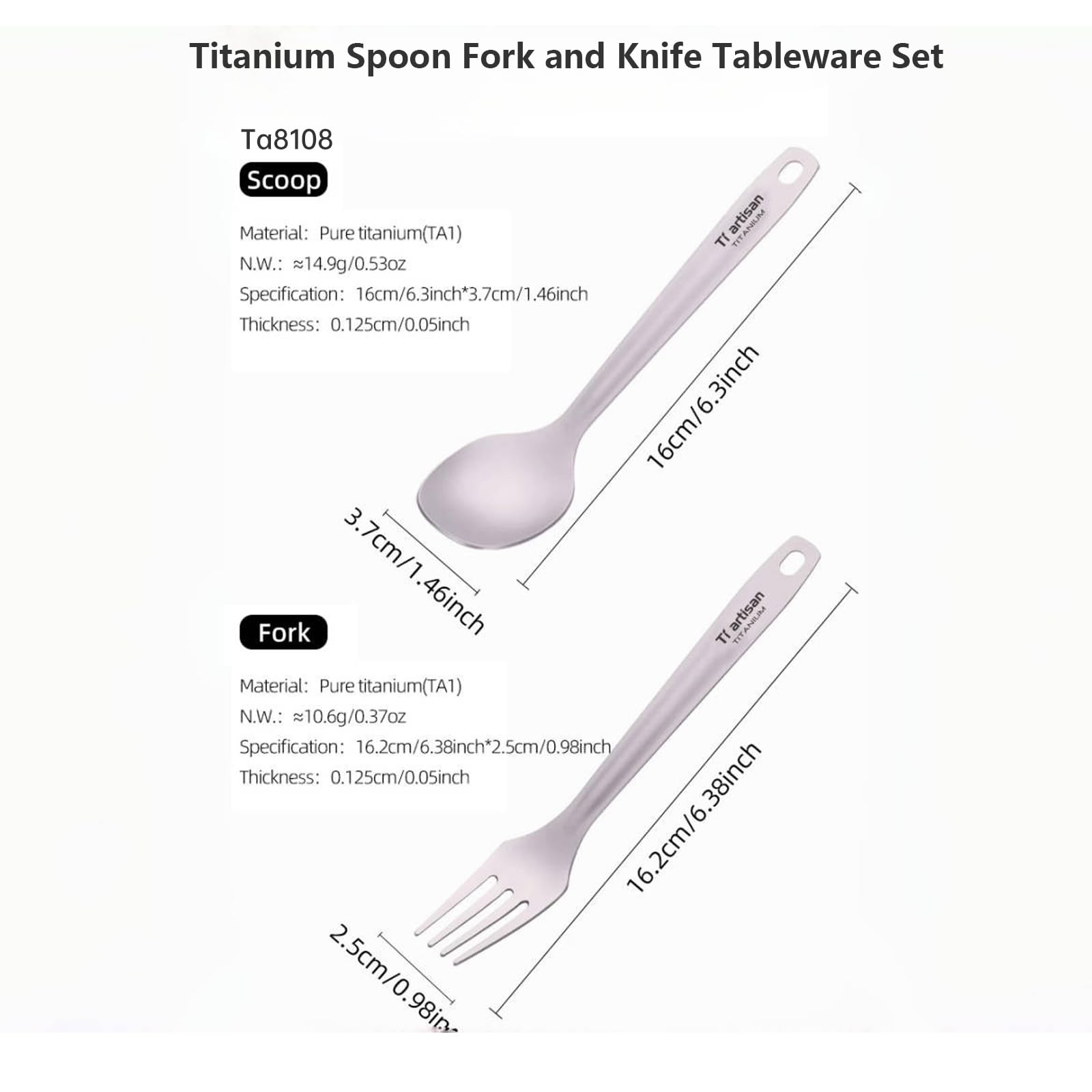Ti artisan Titanium Flatware Knife Fork Spoon Bottle Opener 4 Pieces Tableware Set Lightweight Camping Utility Cutlery Set with Carrying Bag for Traveling Picnic Hiking