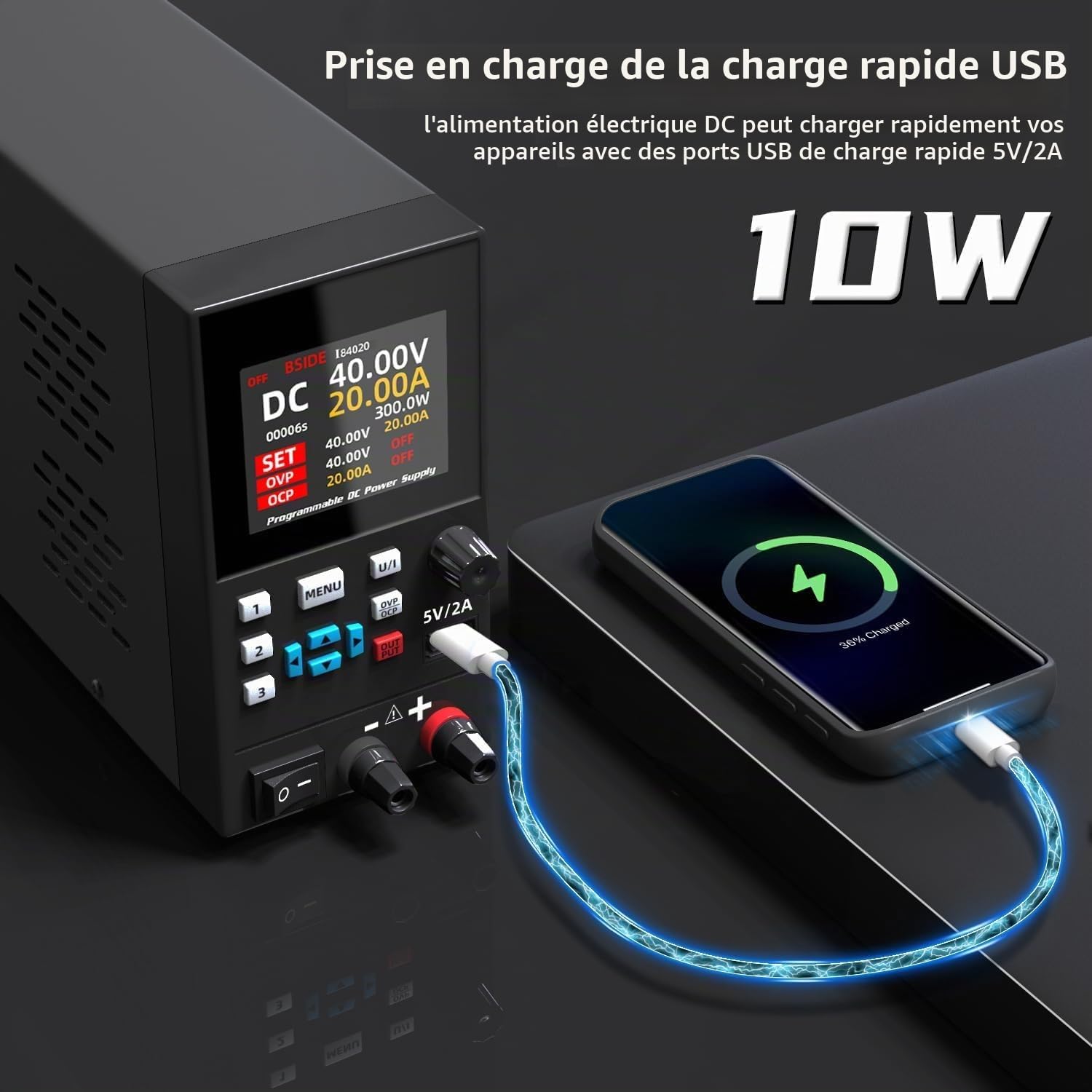 BSIDE Alimentation Laboratoire Programmable DC 40V 20A 300W Alimentation Stabilisée Réglable à Grande Plage et Double Réglage Affichage Couleur 4 Chiffres 6 Lignes Mini Alim de labo pour Électronique