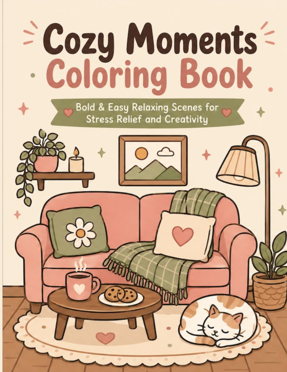 Cozy Moments Coloring Book: Bold & Easy Relaxing Scenes for Stress Relief and Creativity