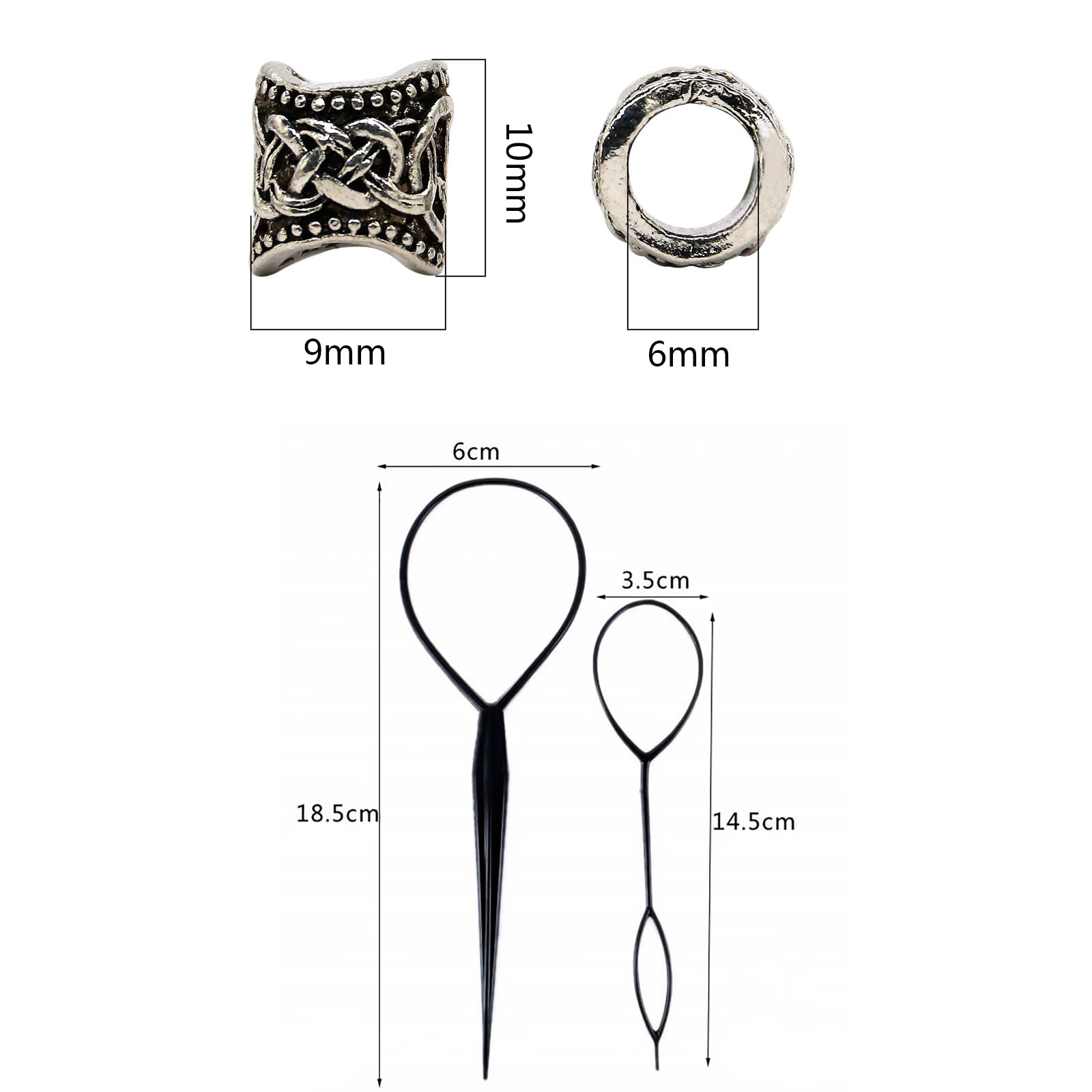 Perlas para barba vikingas, 24 unidades, 9 × 10 mm, perlas de runas vikingas, perlas vikingas, perlas para barba, vikingas para trenzas, collar, colgante de joyería (plata)