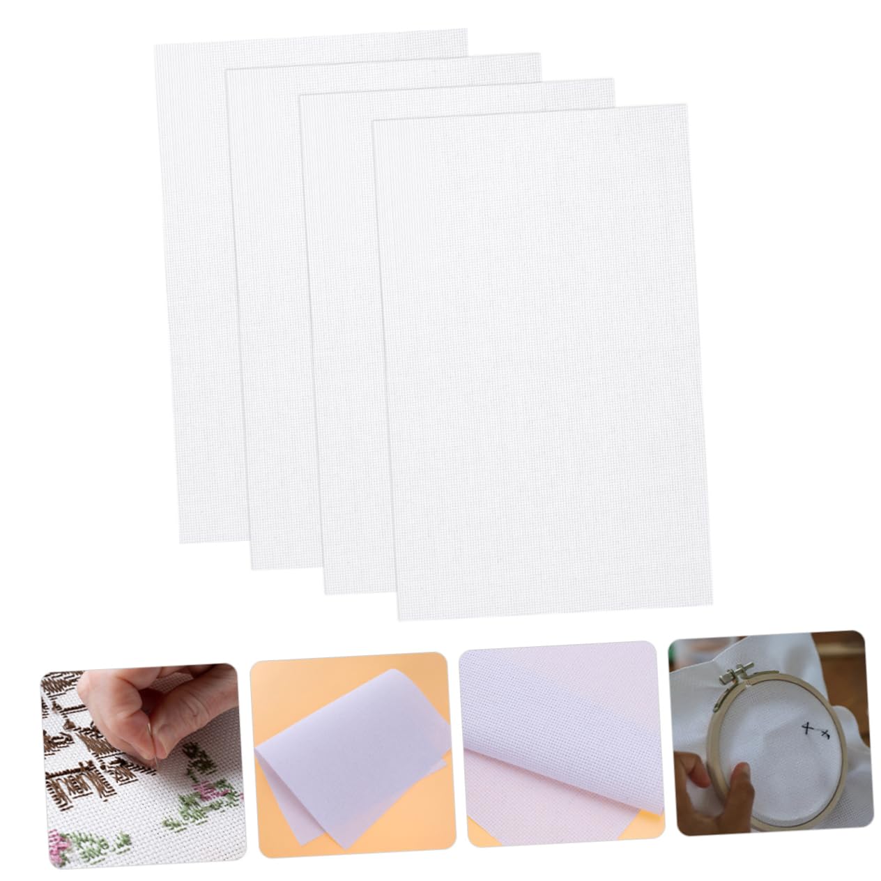 Tofficu Size Embroidery Gridding Cloth 4 Sheets of Quilting Fabric for DIY White Cross Stitch