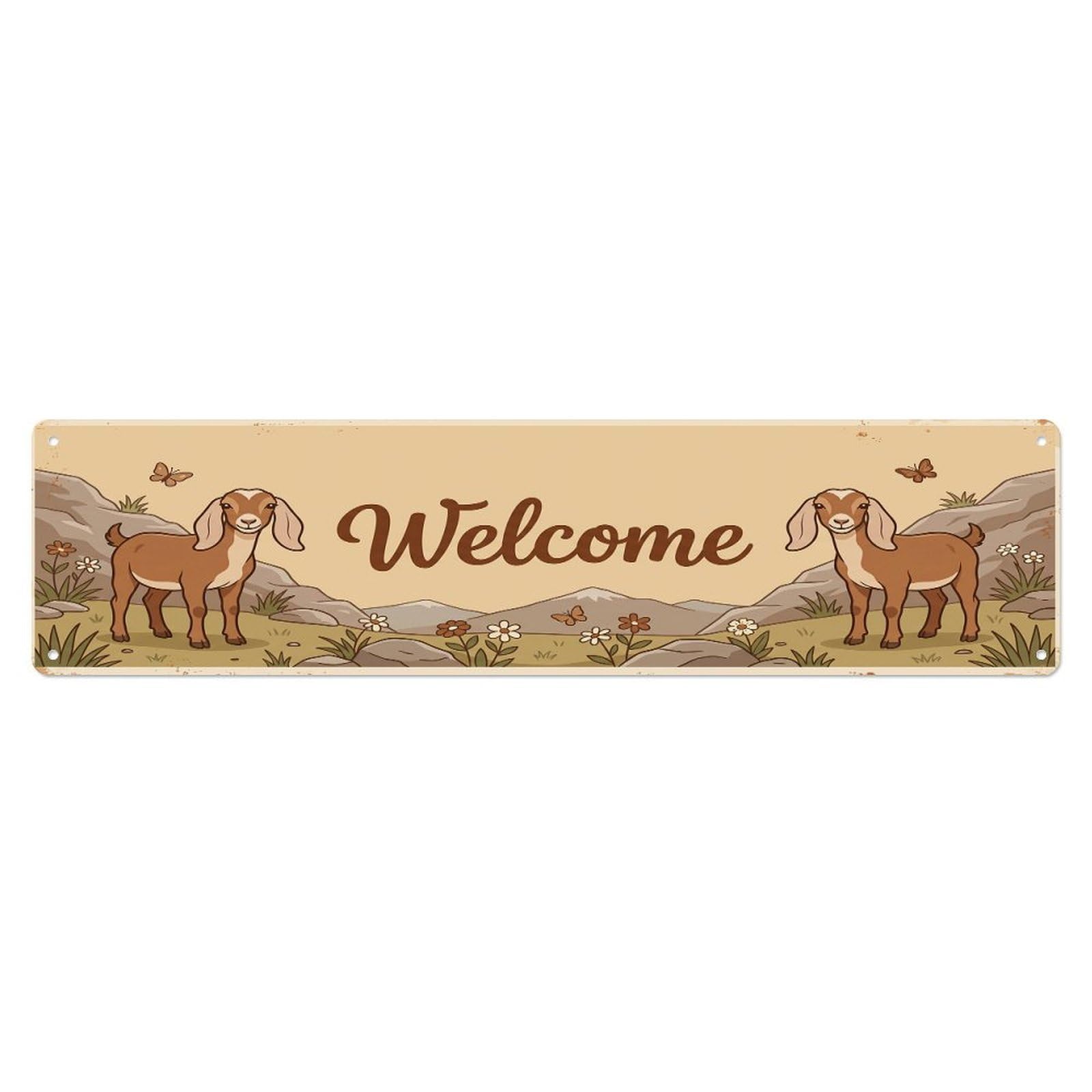 Olhnbad 4X16inch(10X40cm) Vintage Welcome Nubian Goat Metal Tin Sign
