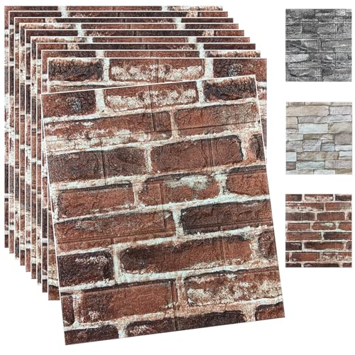 Lot de 10 panneaux muraux 3D en mousse à décoller et à coller - P...