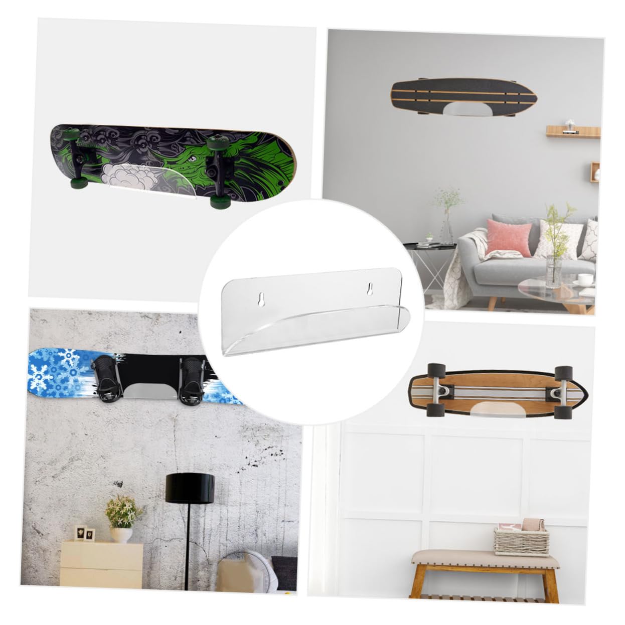 Kisangel 2 Pièces porte-skis wall shelf etendage mural skeatbord Rester présentoir de planche à roulettes support de planche à roulettes présentoir à long tableau Acrylique Transparent