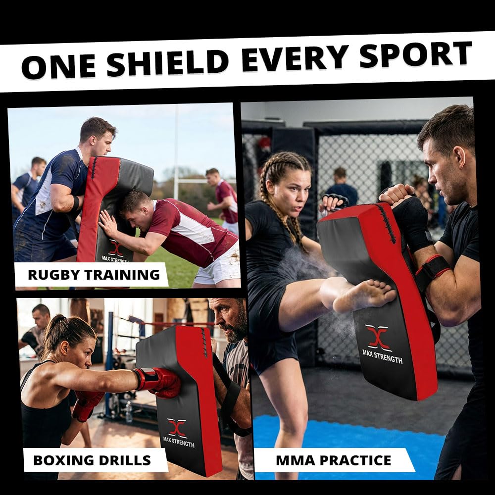 MAXSTRENGTH Rugby Hit Shield Heavy Duty Professional Grade Tackle Wedge Hit Shield Pad High Density Foam Wedge Rucking Tackle Shields (Rot/Schwarz, Einzel)