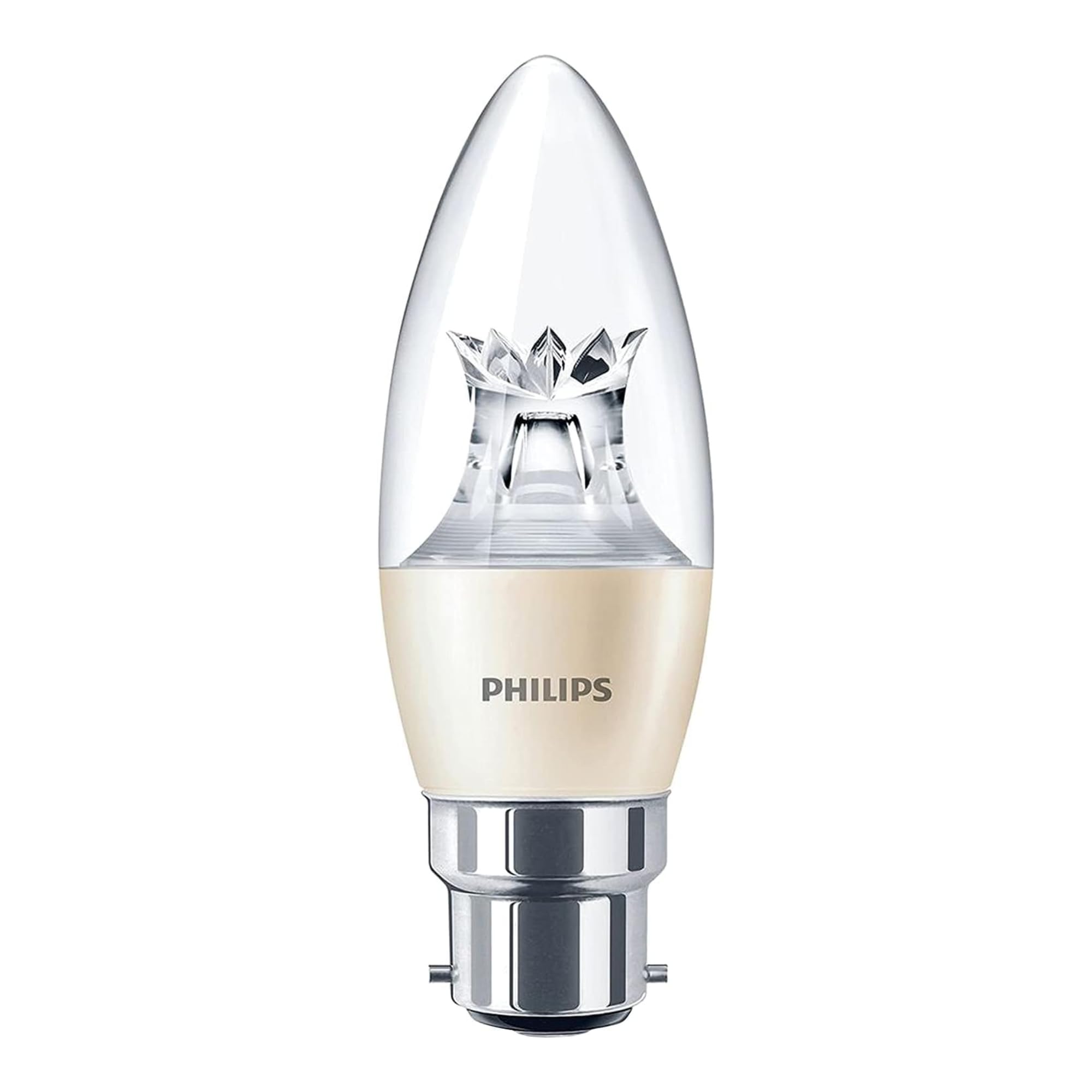 Philips LED Candle Bulb Diamond Spark 5.5W (40W) BC B22 Bayonet Cap, Clear Finish, Very Warm White DimTone Technology, Dimmable, LED, Energy Efficient Decorative Lighting, Long Life, UK Fitting