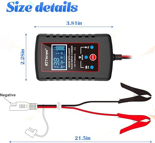 Miniatura 2 de zipelo Cargador de batería de automóvil, cargador de batería inteligente automático de 6 V 12 V, cargador de reparación de pulso inteligente con