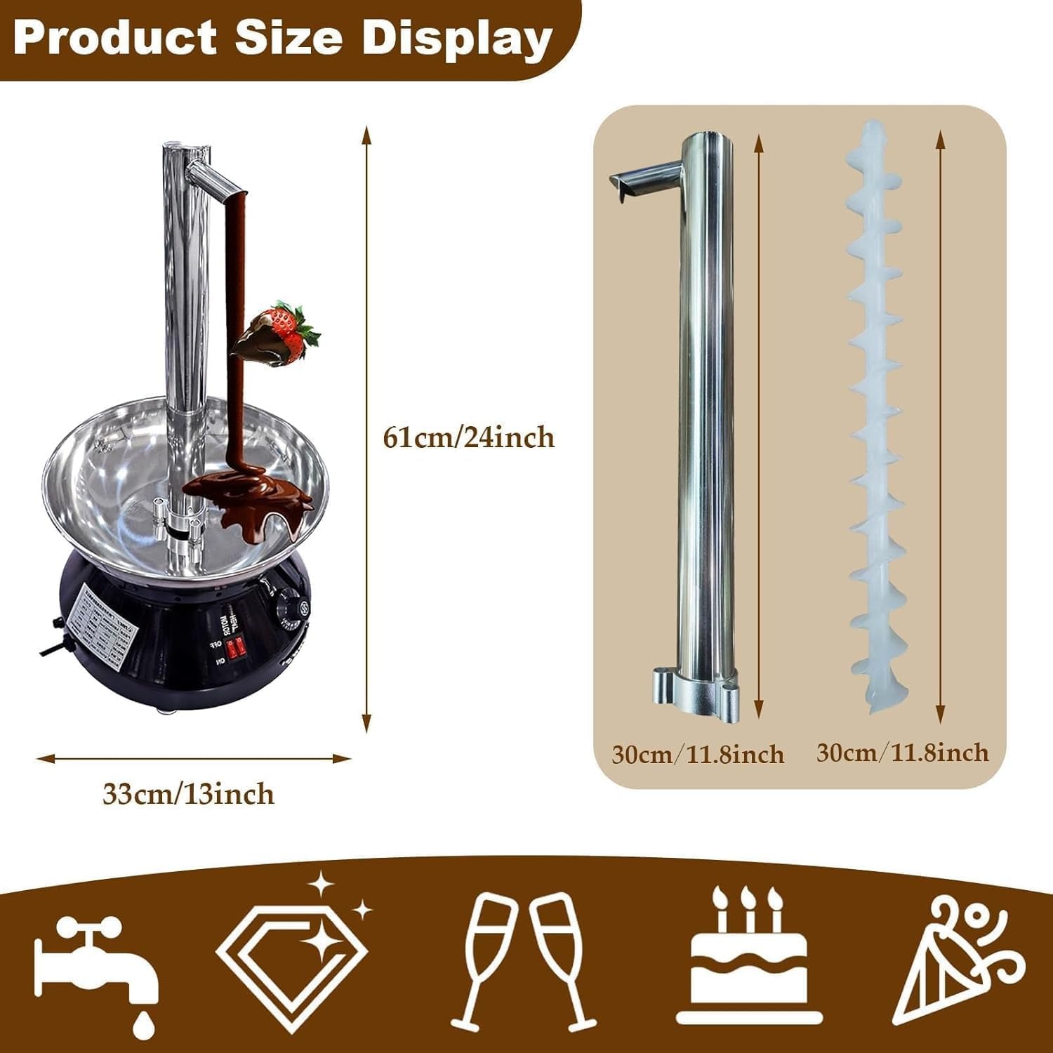 Fontaine à chocolat commerciale avec contrôle de la température réglable pour événements, fêtes et restauration – Parfait pour les mariages et les buffets