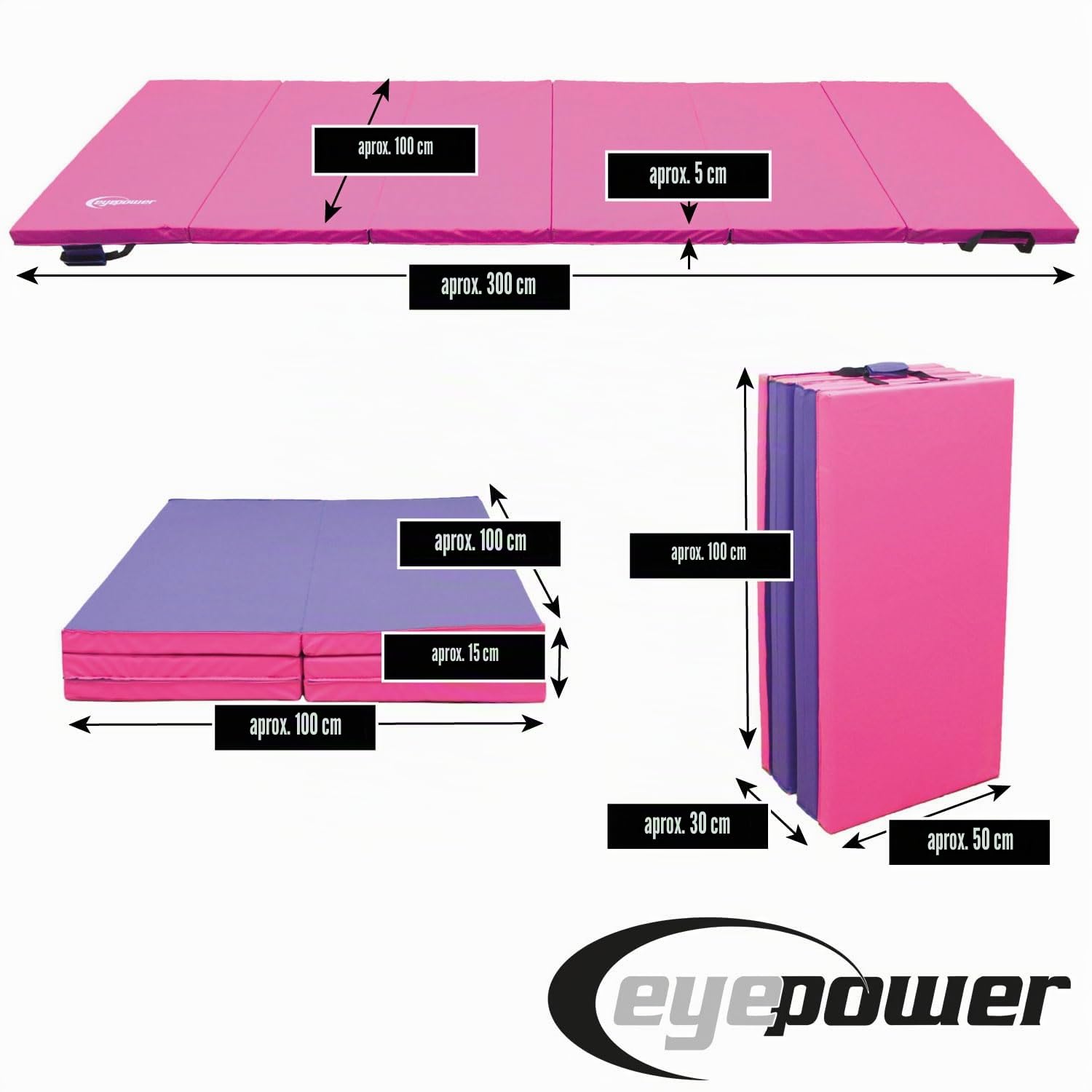 eyepower 5cm Grosor: 300x100 Colchoneta Gimnasia Plegable - Colchoneta Sport Esterilla Fitness Colchonetas para Gym Tatami Gimnasio Colchoneta de Gimnasia Tapete de Yoga Pilates Colchoneta Pole Dance