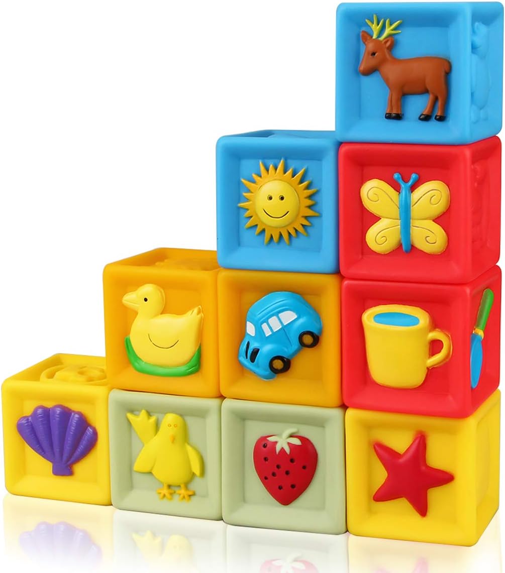 Dreampark音が出る積み木 お子さんおもちゃ 格安 柔らかい積み木 モンテッソーリ教育 出産祝い玩具 ブロック 10ピース 男の子 贈り物 お誕生日 クリスマスプレゼント カラフルブロック 7歳以上 女の子