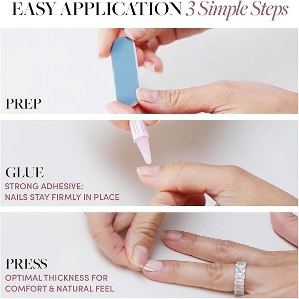 Glamnetic Press On Nails - All Time Love | Glossy, Semi-Transparent, Short Almond French Tip Nails with Leaf Accents, Salon Quality | 15 Sizes - 30 Nail Kit with Glue - 5