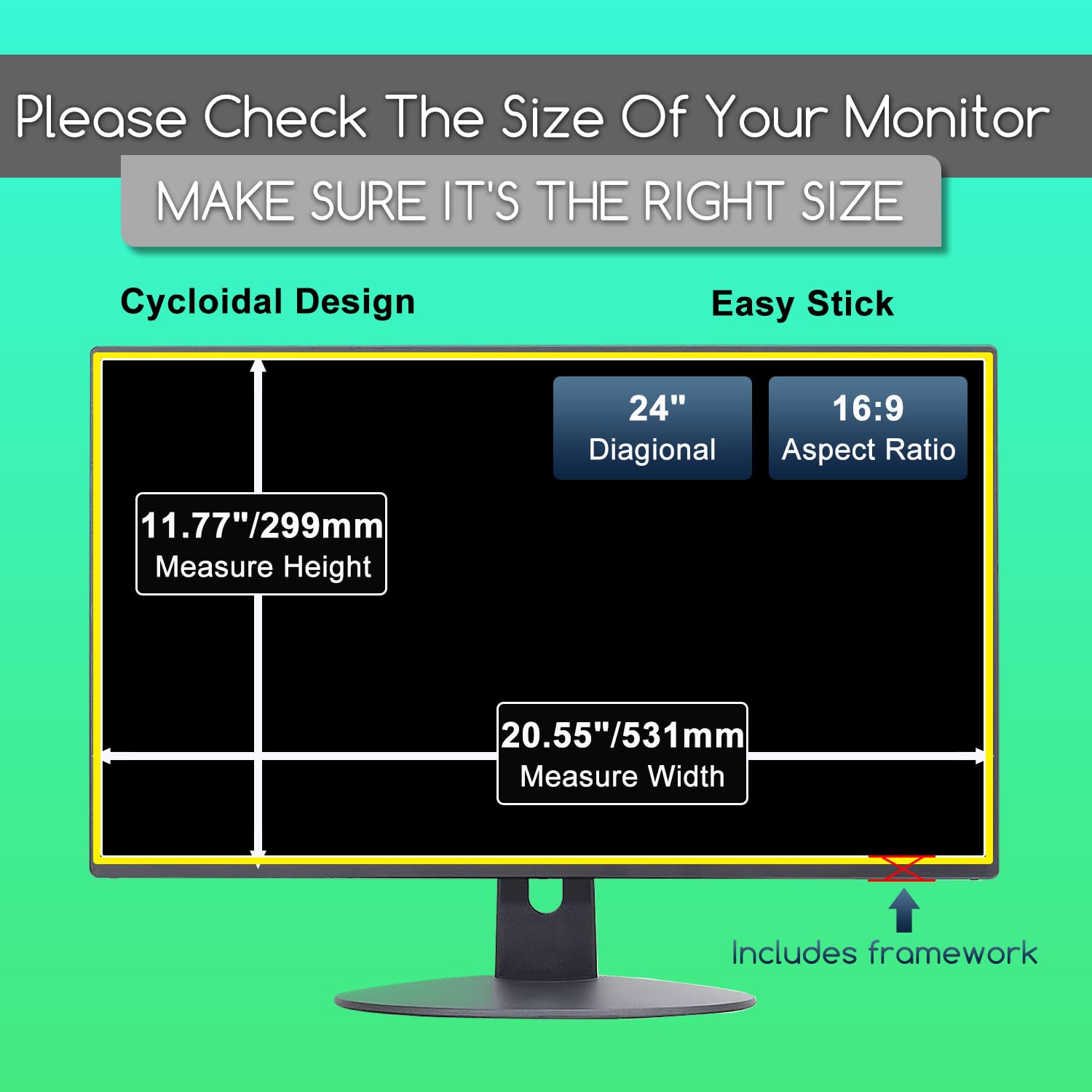 KEANBOLL 24 Inch 16:9 Computer Anti Blue Light Screen Filter for Monitor -Blocking Blue Light Anti-Glare Protector - Four-Sided Ring Adhesive