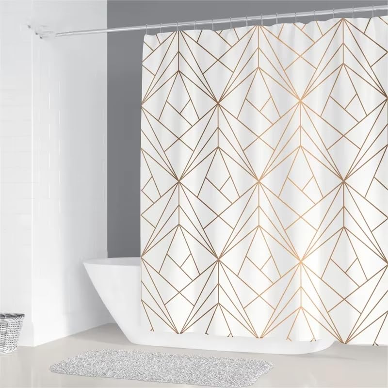 Rideau de douche imperméable anti-moisissure en polyester géométrique 175 x 177 cm