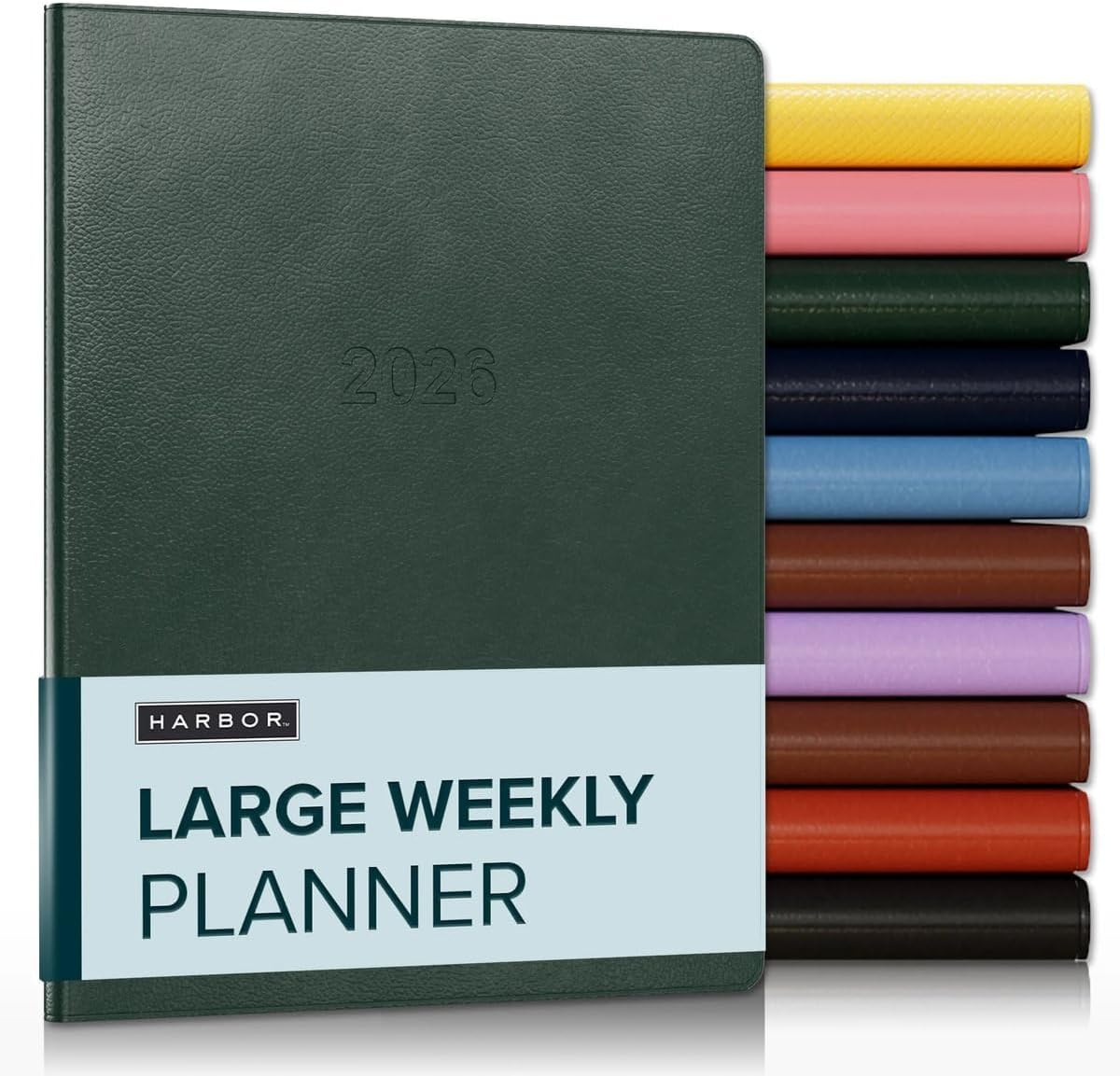 Harbor Large Weekly Monthly Planner 2025-2026 – Calendar Planner and Notebook, Durable Faux Leather, 192 Pages, Softcover & Book Bound – Leida Pine – 9.75 x 7.5 “