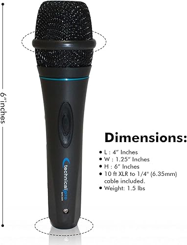 Miniatura 3 de Technical Pro MK75 Micrófono dinámico con cable XLR de 10 pies a  de pulgada - Grado profesional, cardioide, carcasa de metal duradera, ideal para