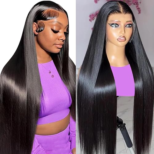 30 Inch Straight Lace Front Wigs Human Hair 13x6 HD Transparent Lace Front Human Hair Wigs for Black Women Glueless Brazilian Virgin Hair Lace Frontal Wig 200% Density Pre Plucked with Baby Hair