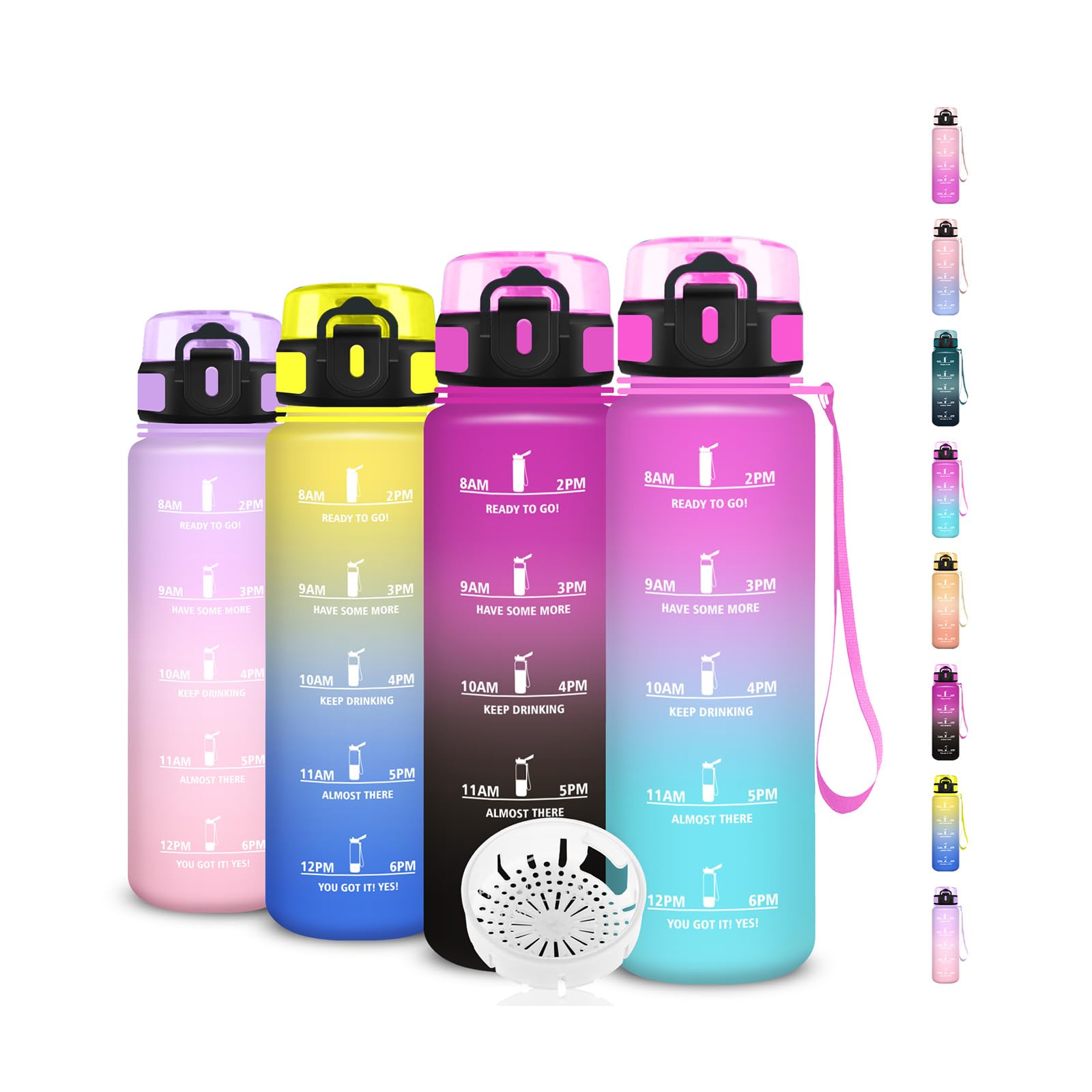 Grsta Trinkflasche, 500ml Wasserflasche Kinder, Leicht zu Reinigen, Wasserflasche mit Uhrzeit und Zeitmarkierung, Auslaufsicher, Leicht zu Yragen, für Schule, Büro, Outdoor, Camping, Running, Fitness