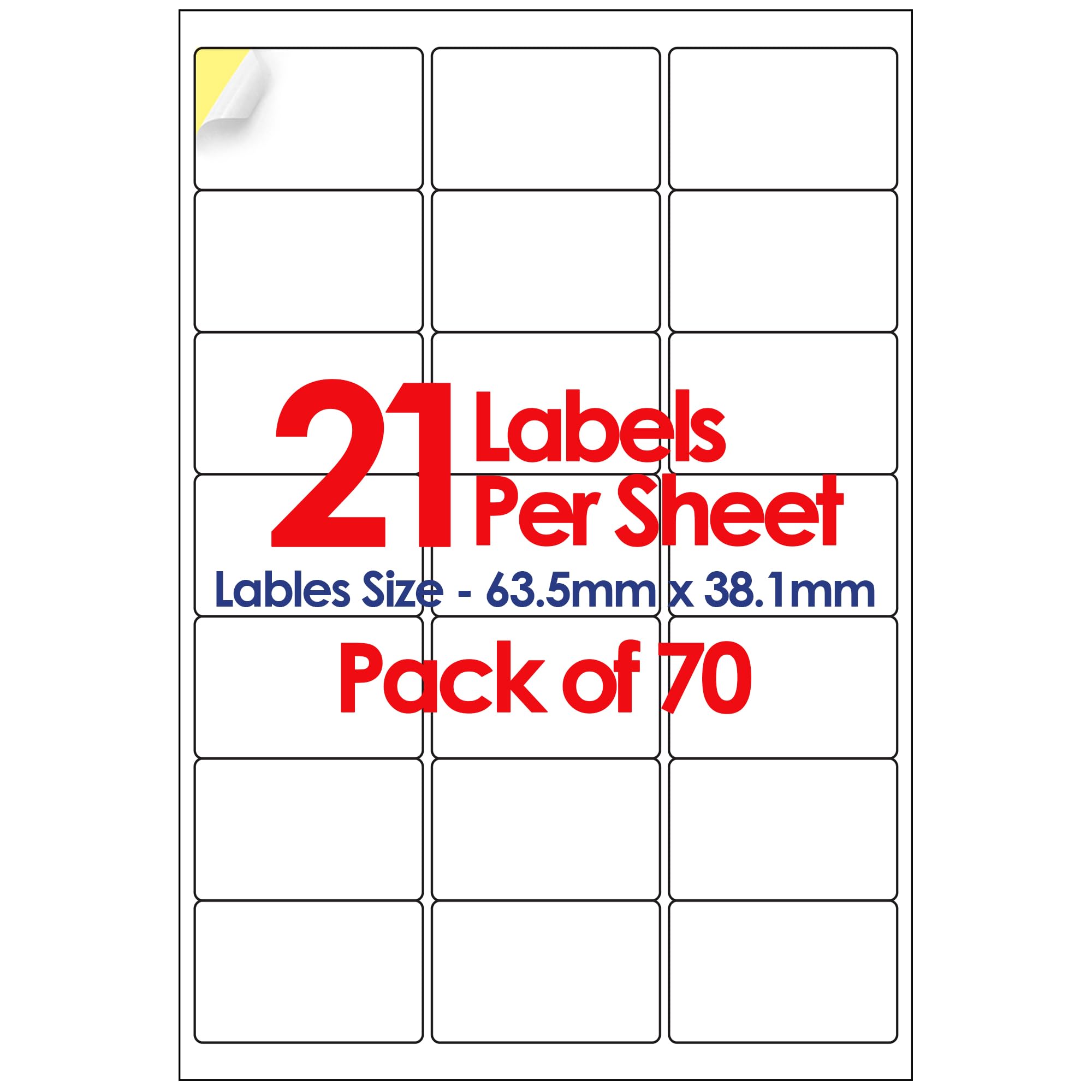 YUNJU A4 Self Adhesive Address Labels, 21 Label Per Sheet, 70 Sheets, Self Adhesive Quick Dry Labels for Inkjet & Laser Printer [63.5 X 38.1mm] 1470 Label