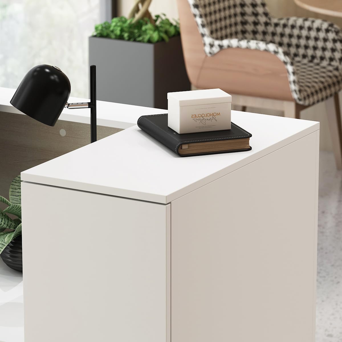 Banco reception, banconi per reception grandi, reception tavolo bancone con ripiani regolabili, banco reception ufficio bancone, colore legno e bianco, 180 X 60 X 110 cm, MDF