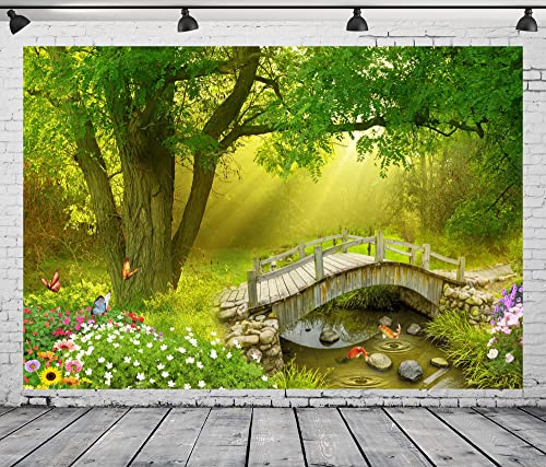 BELECO Verzauberter Wald-Hintergrund, Stoff, 2,7 x 1,8 m, Fee, Frühling, Garten, Landschaft, Wildblumen, Holzbrücke, Fluss, Hintergrund, Babyparty, Geburtstag, Party, Banner, Neugeborene, Baby, BELECO Verzauberter Wald-Hintergrund, Stoff, 2,7 x 1,8 m, Fee, Frühling, Garten, Landschaft, Wildblumen, Holzbrücke, Fluss, Hintergrund, Babyparty, Geburtstag, Party, Banner, Neugeborene, Baby,