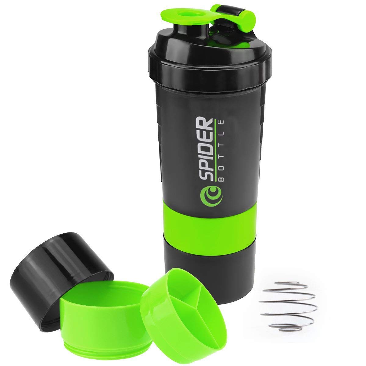 16 OZ Protein Shaker Bottle with 3-Layer Twist and Lock Storage, 100% BPA-Free Leak Proof Fitness Sports Nutrition Supplements Non-Slip Mix Shake Bottle (Multi-color)