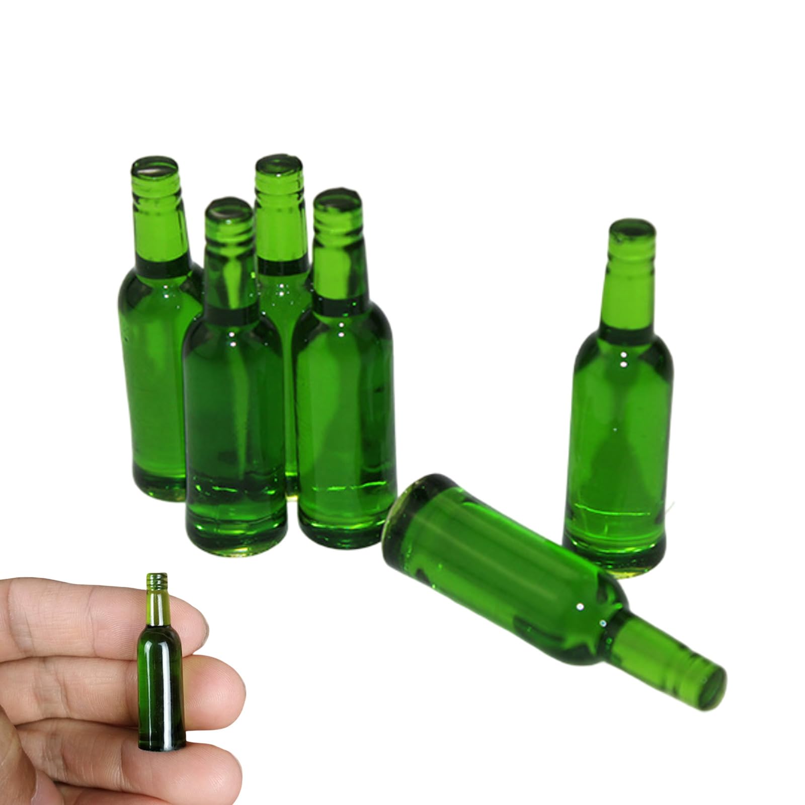 6Pcs Mini Green Beer Drinks Miniature Dollhouse Beer Glass Model Doll Drinks Kitchen Wine Bottles Toy Accessories, Dollhouse Miniature Beer Bottle Dining Drinks Decorations