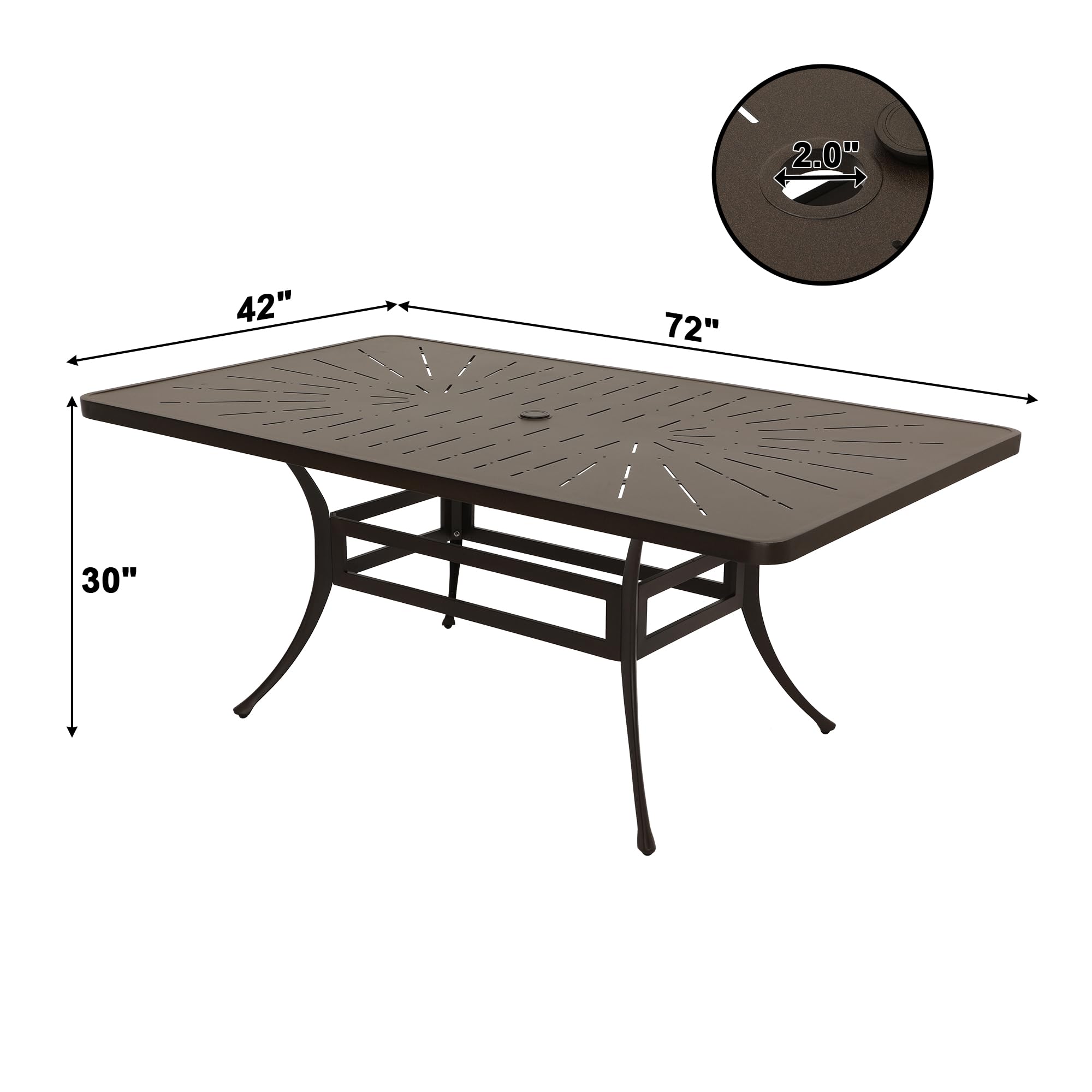 MONDAWE 72 Inch Cast Aluminum Rectangle Dining Table with 2