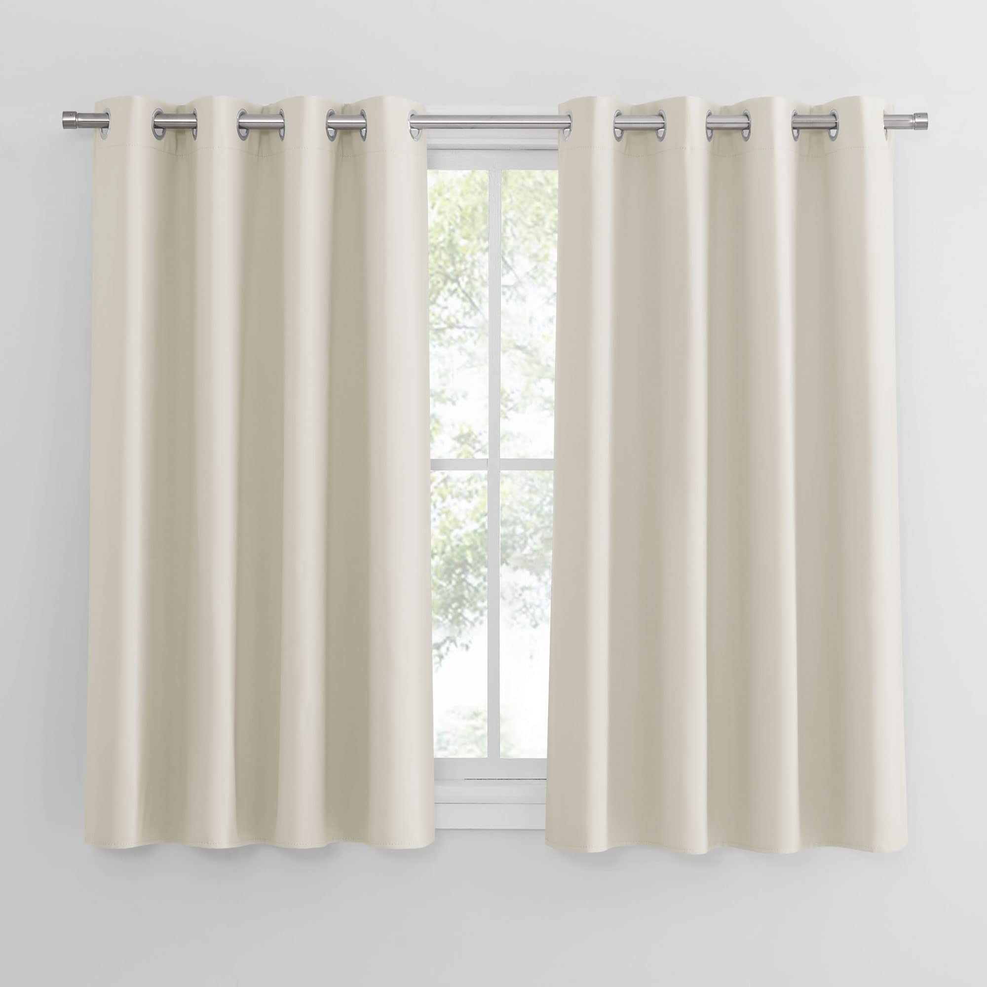 PONY DANCE Tende Corte per Finestre Cucina - Tende Oscuranti per Interni 2 Pezzi L 132 x A 137 cm Tenda Oscurante con Anelli Tenda Termica Isolante per Bambini, Beige Chiaro