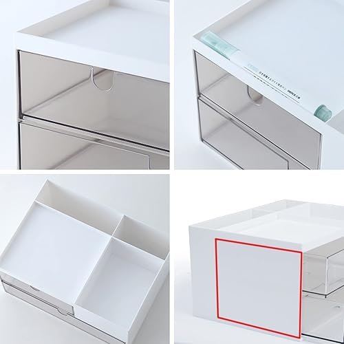 Miniatura 7 de kulusion Organizador de cajones de escritorio, caja de almacenamiento de escritorio con 2 cajones y 4 compartimentos, accesorios de escritorio