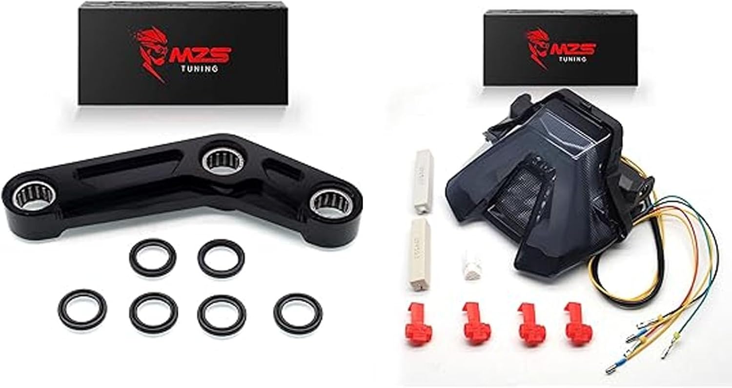 MZS Motorcycle Lowering Link, Drop Links Rear Suspension Kit + Motorcycle Tail Light, LED Integrated Turn Signal Blinker Compatible with MT07 MT-07