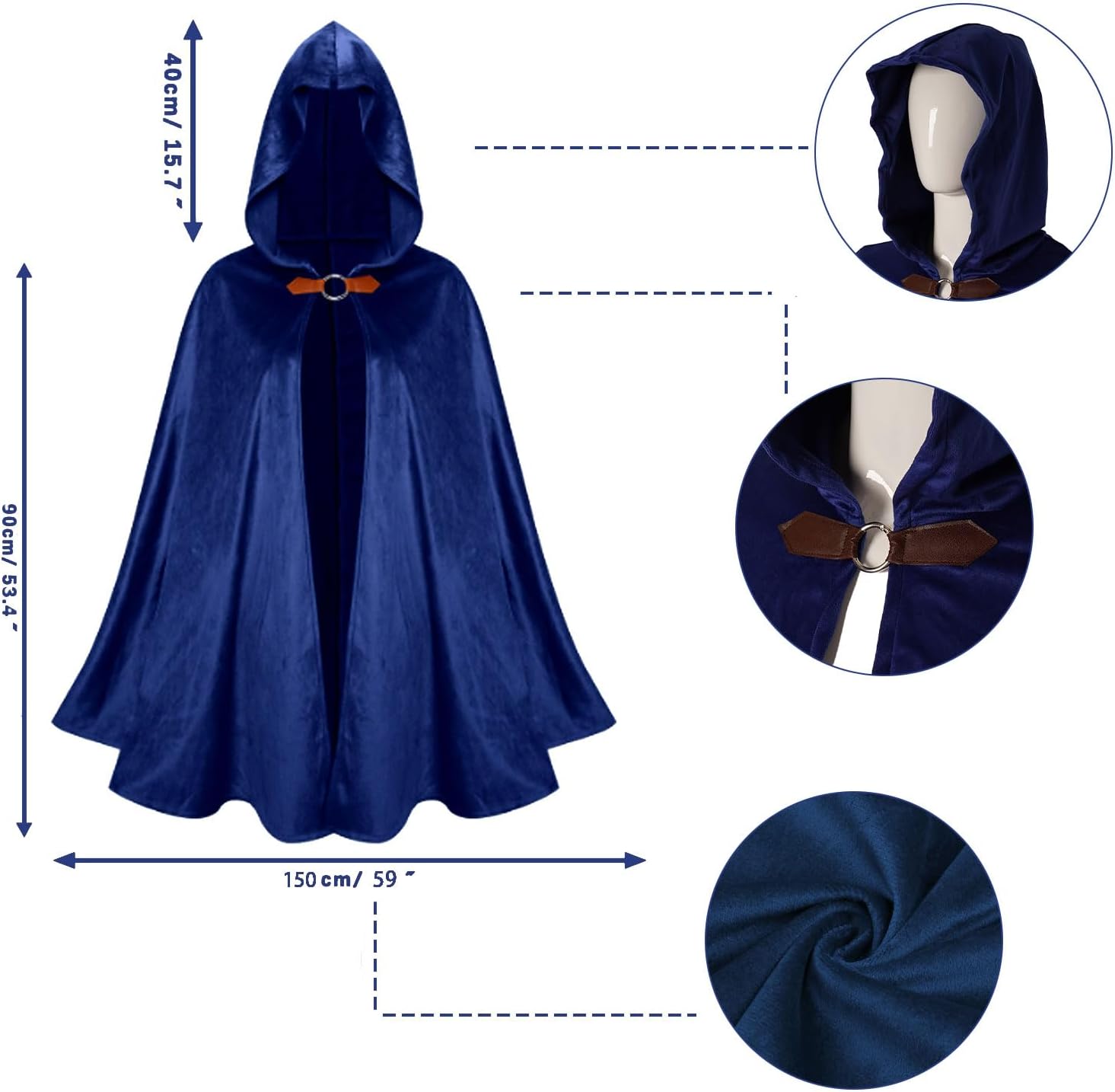 BJE Halloween Costume for Men Kid Cloak Velvet Cloak Renaissance Hooded Cape Cosplay Medieval Ranger Opera Wizard Robe Coat - Image 3