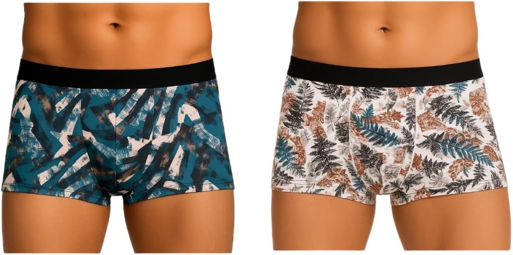 Men's Nylon Microfiber Elastane Stretch Printed Soft Trunk with Moisture Move Treatment Print=058 (Pack of 2)