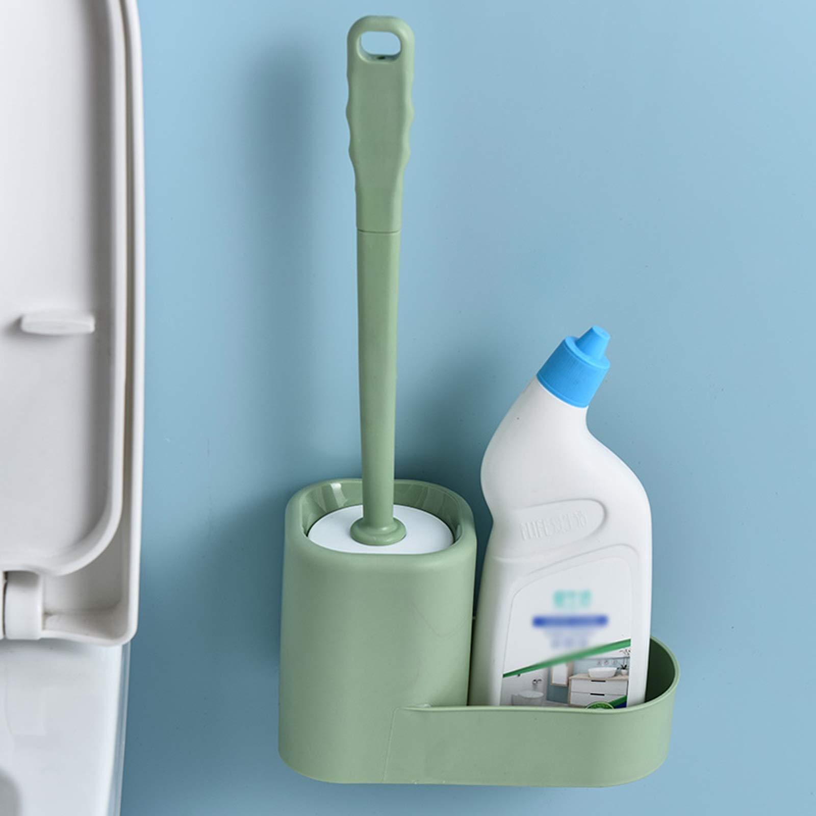 Brosse de toilette Ensemble de brosse de toilette Tête de brosse en caoutchouc Cheveux antiadhésifs Manche long Type de sol mural Double usage (Blanc/Rose/Bleu/Vert) Brosse de nettoyage des toilettes