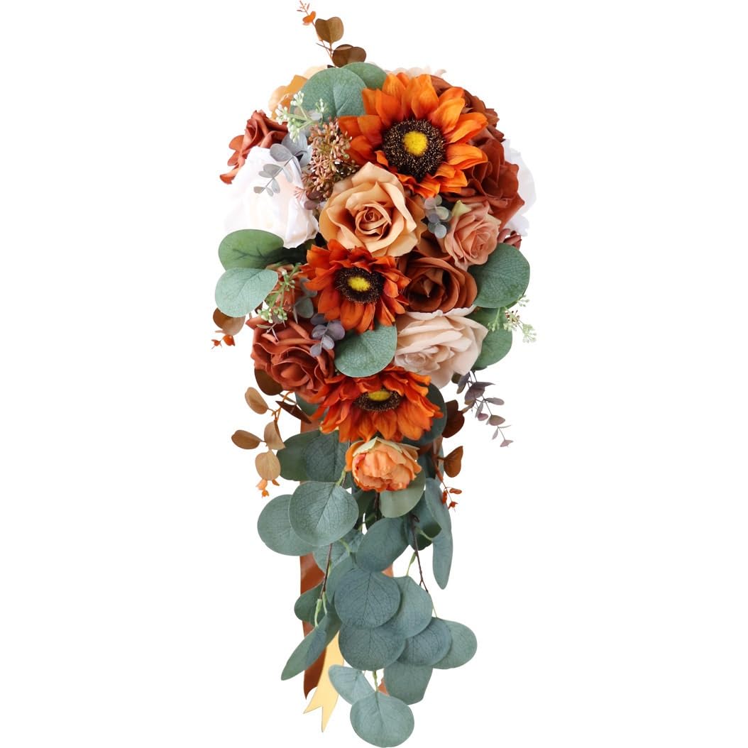 HUFFA Artificial Sunflower Wedding Bouquet - Hand-Held Water Drop Design for Brides