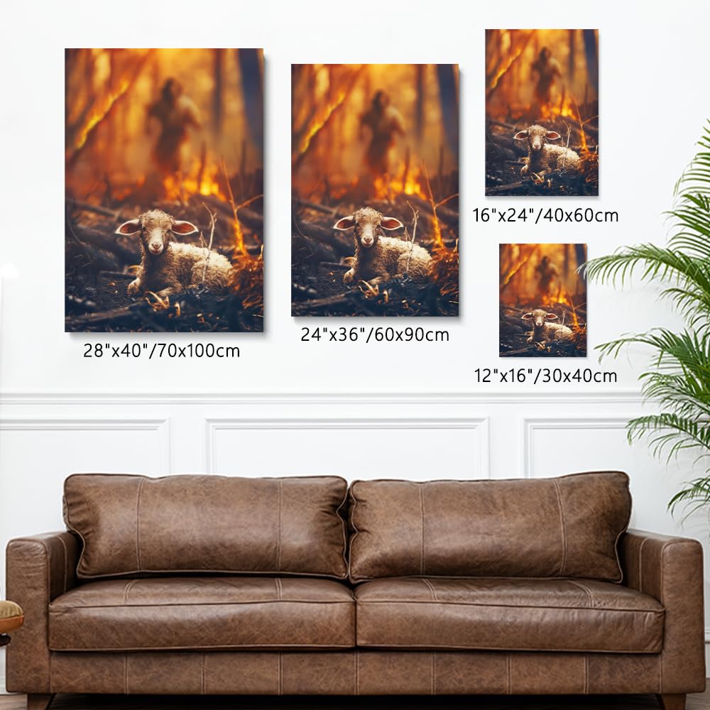 Amazon.com: Fchen art Jesus Rescues The Lamb From Fire Flames