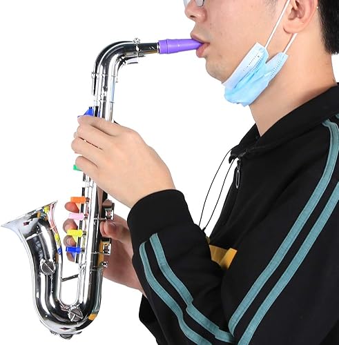 Miniatura 8 de Juguete de saxofón para niños, juguete de saxofón de plástico para niños, mini saxofón, instrumento musical, regalo, plata
